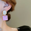 Colorful Square Ripple Drop Stud Earrings With Decorative Details view 3