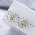 White Metal Daisy Flower Stud Earrings Yellow Center Alloy view 2