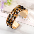 Gold Tone Crushed Stone Wide Open Cuff Bracelets in Eight Colors view 7