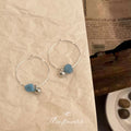 Silver Tone Large Hoop Blue Stone Chip And Round Ball Earrings view 1