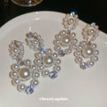 Silver Pearl Cluster Crystal Drop Earrings Decorative Jewelry view 2