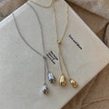 Minimal Teardrop Pendant Lariat Necklace in Gold Tone view 4