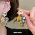 Yellow Mosaic Heart Stud Earrings Decorative Jewelry Design view 2