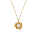 Gold Flower Pearl Pendant Necklace Curb Chain Collar view 5