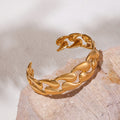 Open Teardrop Cuban Link Cuff Bangles Gold and Steel Stainless view 2