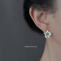 Open Star Stud Earrings Mint Enamel Pink Clear Stones view 2