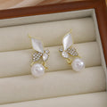 White Butterfly Pearl Look Gold Tone Dangle Stud Earrings view 4