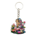 Flower Crown Praying Girl Printed Wood Keychain Split Ring view 5