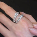 Zigzag Snake Baguette Crystal Open Ring Silver Tone Band view 1