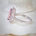 Silver Tone Pink Pear Crystal Halo Ring Sizes 6 to 10 view 4