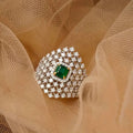 Green Square Stone Multi-Layer Burst Statement Ring In Silver Tone view 5
