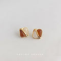 Gold Geometric Square Stud Earrings Dual Color Inlay view 6