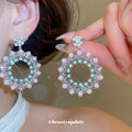 Pastel Crystal Round Drop Earrings with Floral Tops view 2