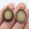 Scalloped Oval Cabochon Tray In Antique Silver And Antique Bronze For Jewelry Making view 3