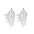 White Feather Crystal Chain Tassel Stud Earrings Jewelry Accessory view 5