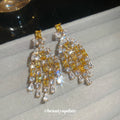 Gold Yellow Crystal Chandelier Drop Earrings Statement Jewelry view 3