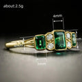 Green Rectangular And Round Five-Stone Slim Ring In Gold Tone view 4