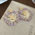 Colorful Raffia Flower Statement Stud Earrings For Women view 8