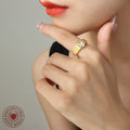 Gold Tone Ribbed Band Ring Clear Or Green Oval Stone view 3