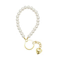 White Faux Pearl Wristlet Keychain Gold Heart Charm view 5