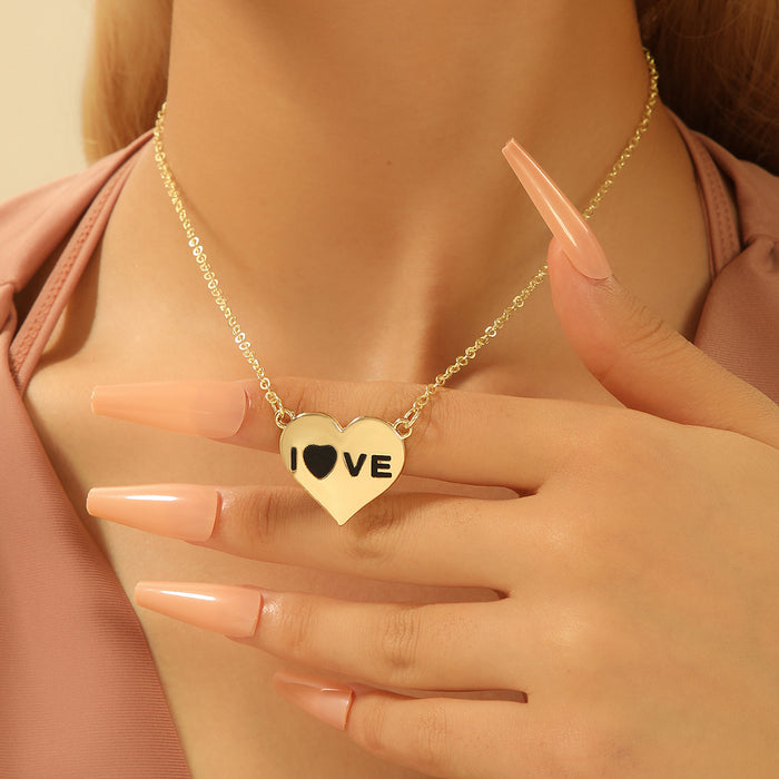 Metal Heart LOVE Pendant Necklace Gold and Silver Tones