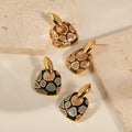 Gold Tone Enamel Drop Earrings Leaf Stud Geometric Pattern view 4