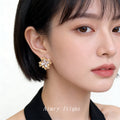 Gold Floral Cluster Stud Earrings Marquise Clear Stones view 2