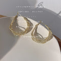 Gold Tone Twisted Lattice Mesh Hoop Earrings Hinged Pair view 6