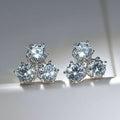 White Gold Three Stone Triangle Cluster Stud Earrings view 5