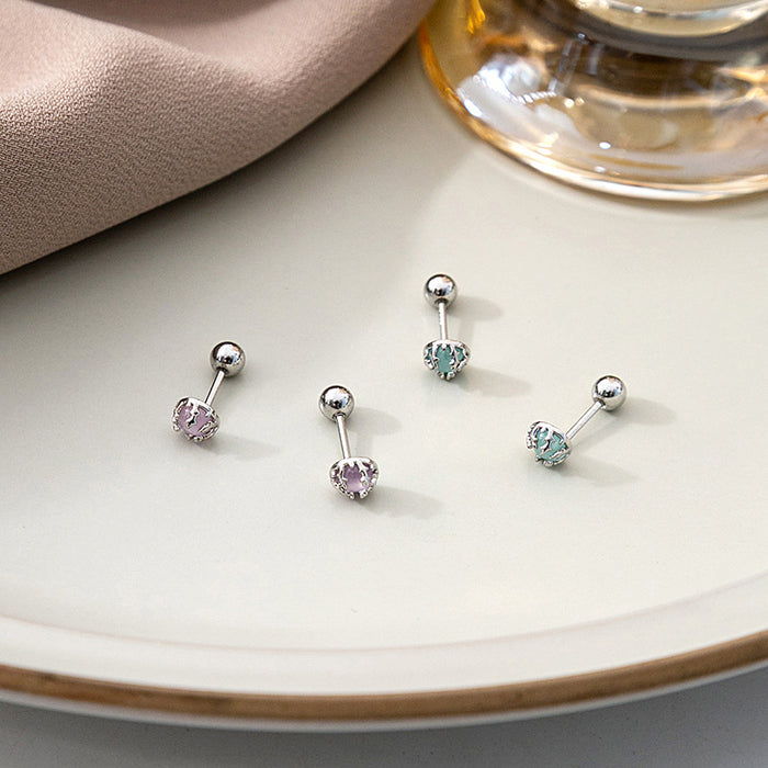 Blue and Purple Mini Round Stone Stud Earrings Silver Tone