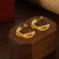 Gold Steel Twisted Rope C-Shape Stud Earrings Open Hoops view 2