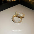 Wide Gold Tone Crystal Pave Hoop Earrings With Polished Metal Tone Details view 3