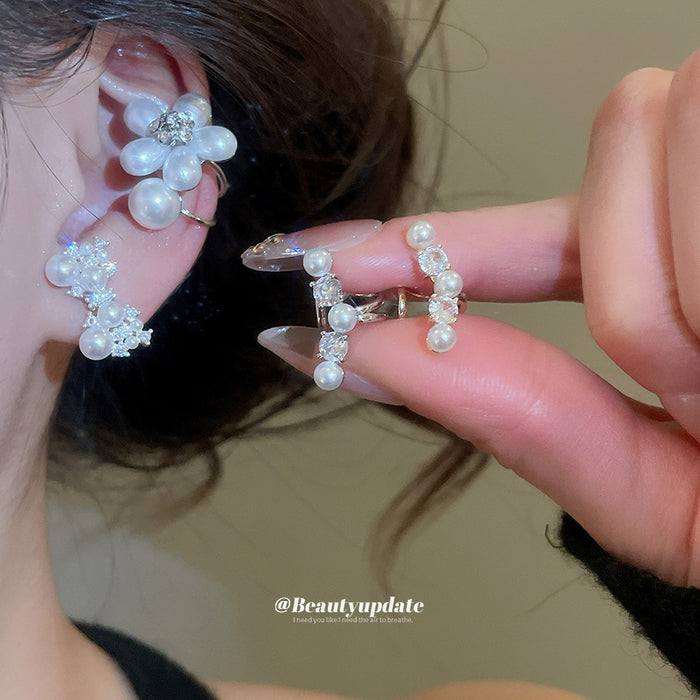 Pearl and Crystal Ear Clips in Four Floral and Bow Designs