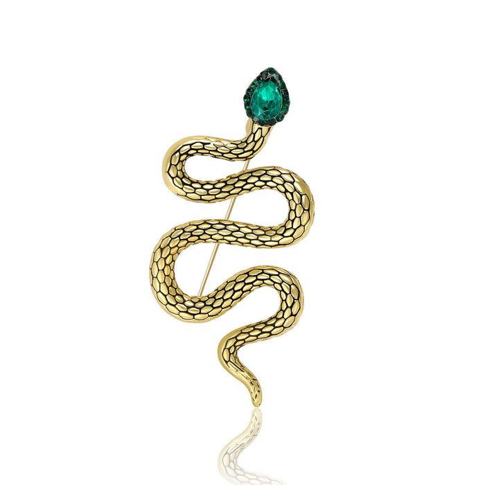 Antique Gold Silver Snake Brooch Scale Body Gem Head