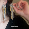Mixed Metal Wheat and Crystal Fringe Stud Earrings view 2
