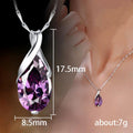 Silver Tone Purple Teardrop Crystal Pendant Necklace view 5