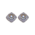 Gray Pearl Crystal Butterfly and Square Stud Earrings view 5