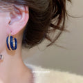 Color Inlay Gold Tone Hoop Earrings in Blue White and Red view 4