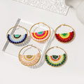 Gold Beaded Fan Hoop Earrings Multicolor Seed Beads view 1