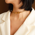 Broad Curb Link Choker Necklace with Front Clasp in Gold and Silver Tone view 3