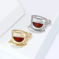 Gold Silver Tone Hollow Coffee Cup Saucer Enamel Brooch view 3