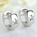 Silver Wide Band Star Clear CZ Huggie Hoop Earrings view 1