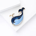 Gold Tone Blue Enamel Whale Brooch Cartoon Ocean Pin view 3