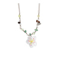 White Daisy Pendant Necklace with Green and Brown Beads view 5