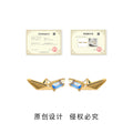 Gold Tone Origami Boat And Blue Rectangular Stone Stud Earrings view 3