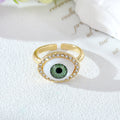 Gold Tone Crystal Halo Realistic Evil Eye Adjustable Cuff Rings view 2