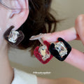 Red Velvet Square Crystal Stud Earrings Statement Fashion Jewelry view 2