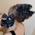 Black Fabric Bow Shark Hair Claw Clip Plain Rhinestone view 2