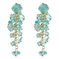 Aqua Blue Glass Crystal Chip Long Tassel Dangle Earrings view 5