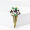 Pearl Cluster Ice Cream Cone Brooch in Silver and Gold view 2